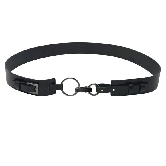 Albatros Black Leather Statement Belt Size Large Horsebit Style Equestrian Silve - Picture 5 of 5